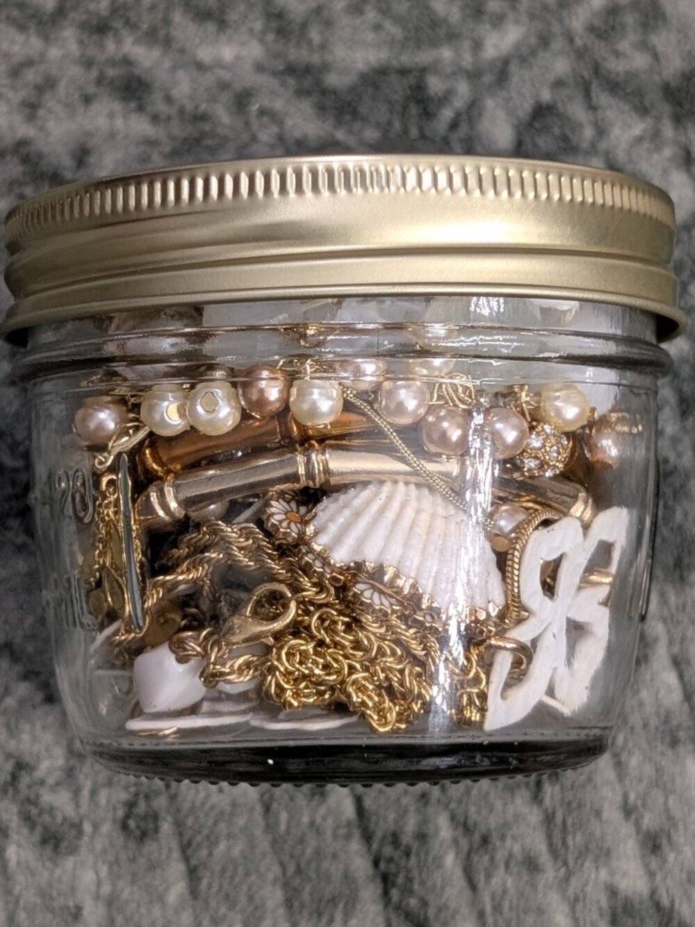 Half Pint Mystery Jewelry Jar Lot Gold Toned Feminine Mixed Variety Bundle